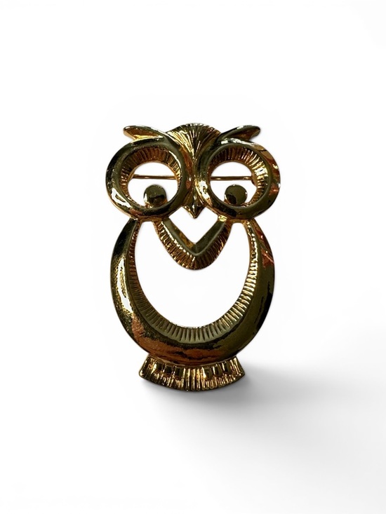 Jewelry - Vintage Gold Tone Owl Brooch Mid Century Modern Openwork Owl Pin Retro Figural